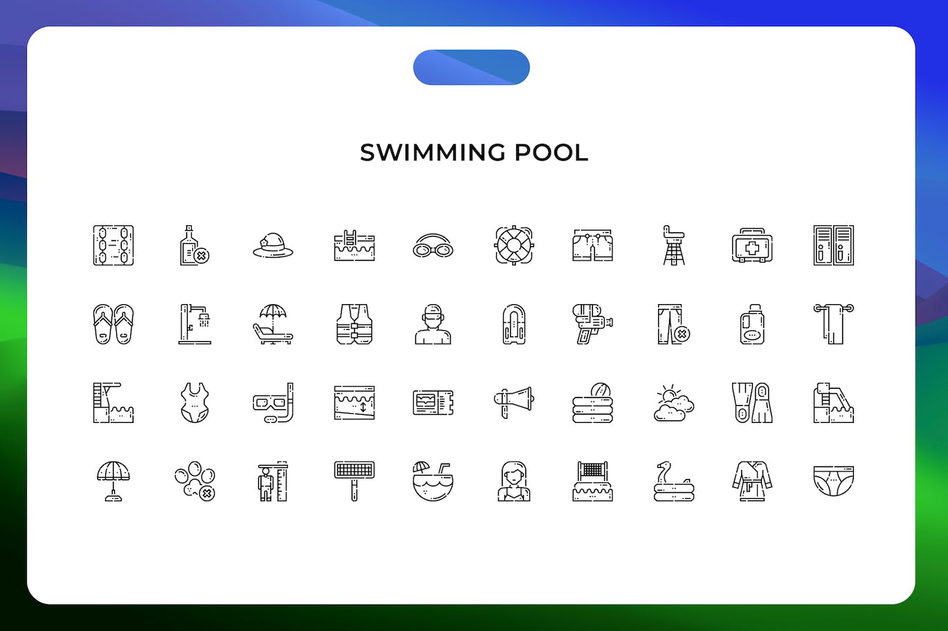 游泳池线条矢量图标素材 Swimming pool icons