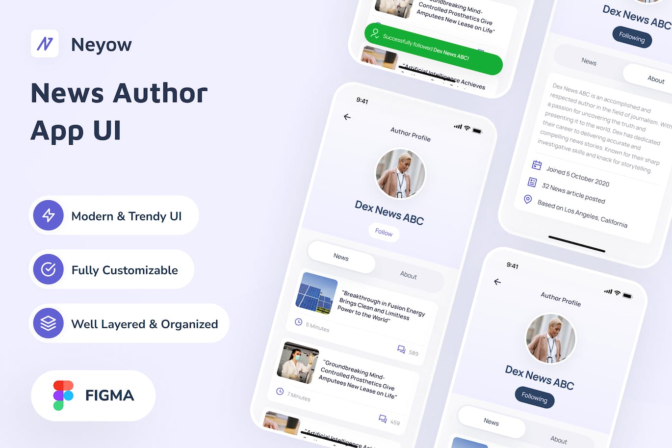 新闻App应用程序作者页面设计UI模板 Neyow &#8211; News Author Profile App UI