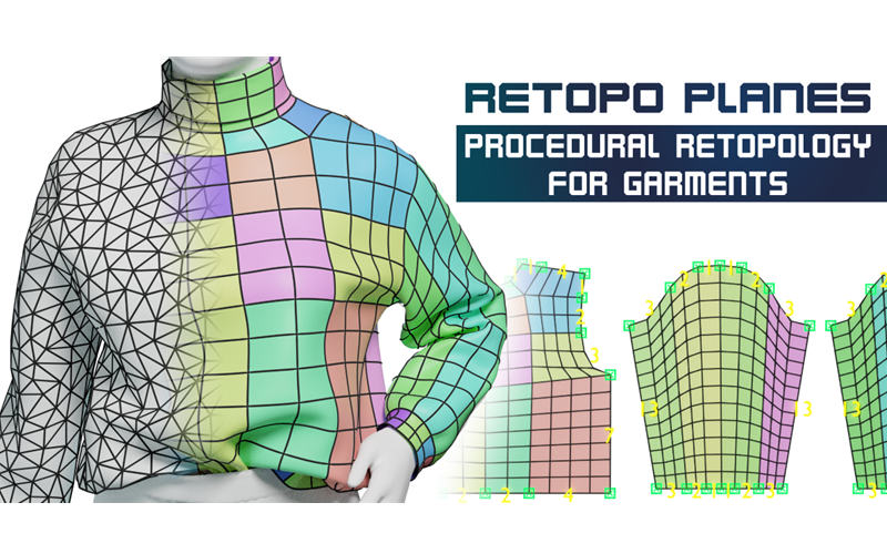 【Blender插件】Retopo Planes V1.0 布料衣服模型重拓扑工具_