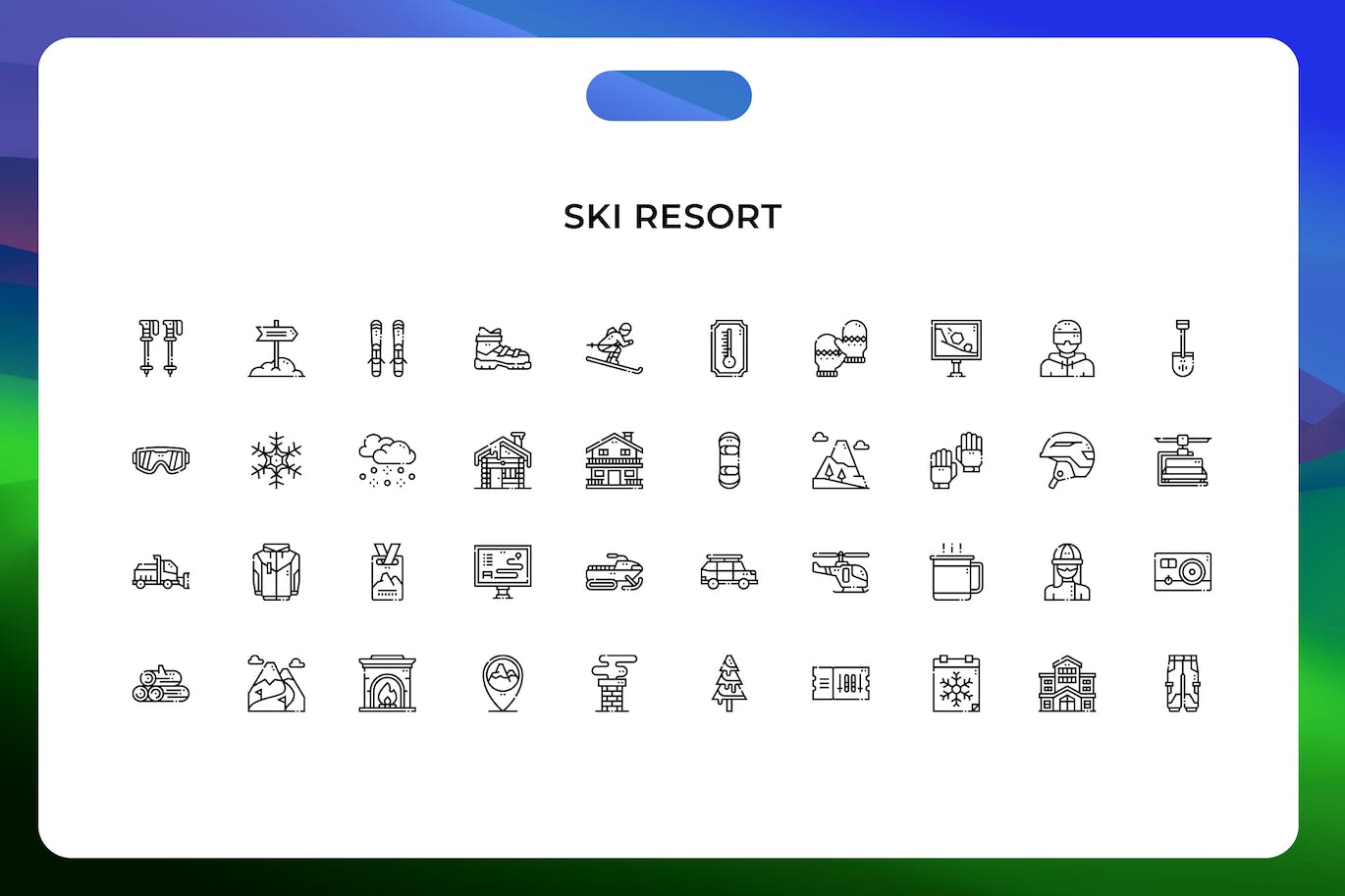 滑雪胜地线条矢量图标素材 Ski resort icons