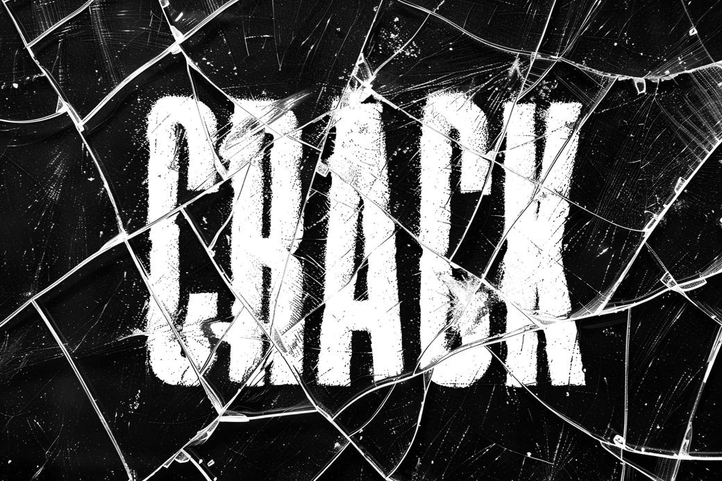 复古玻璃碎裂裂痕文本标题设计叠加特效PSD样机CRACKED GLASS TEXT EFFECT（9801） -