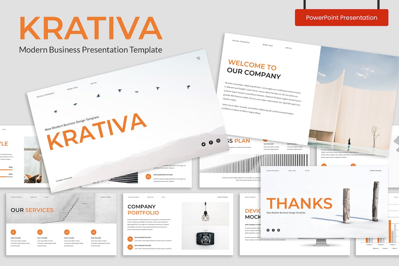 商业领导力培养PowerPoint演示模板 KRATIVA – Minimalist Business Powerpoint Template