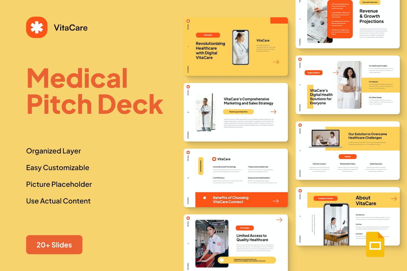 医疗宣传谷歌幻灯片模板 VitaCare &#8211; Medical Pitch Deck Google Slides