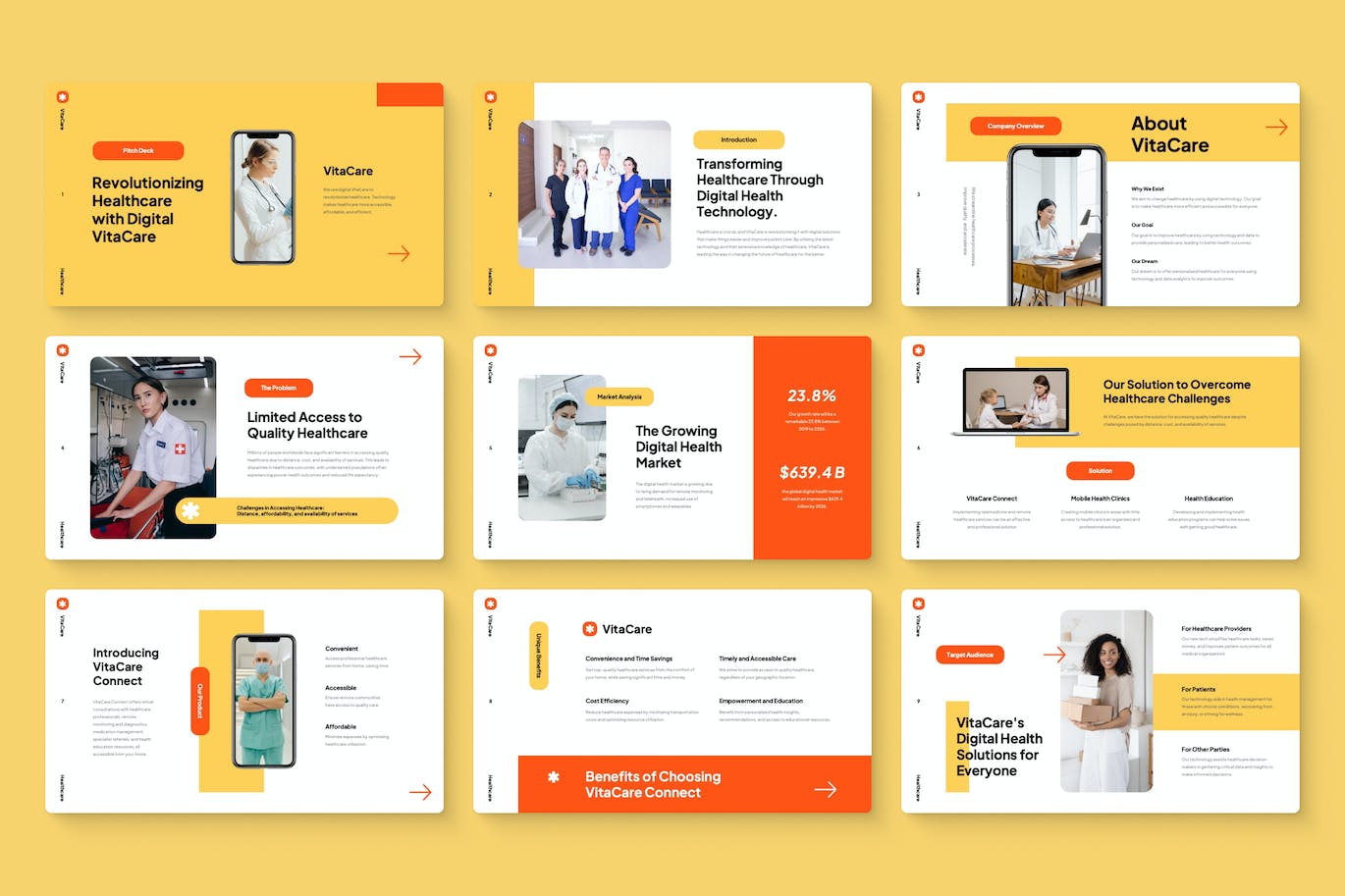 医疗宣传谷歌幻灯片模板 VitaCare &#8211; Medical Pitch Deck Google Slides