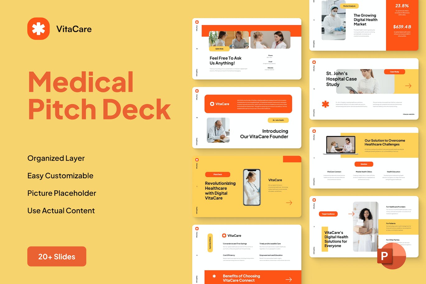 医疗宣传演示文稿ppt模板 VitaCare &#8211; Medical Pitch Deck PowerPoint