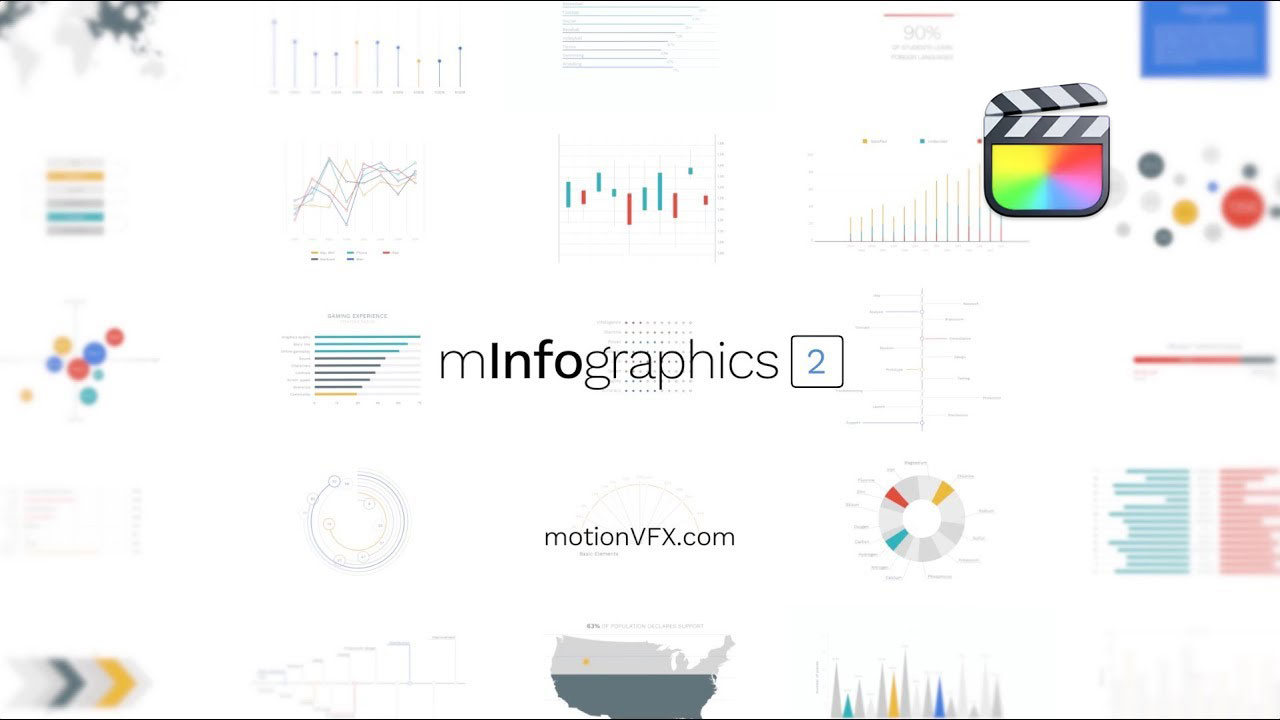 FCPX插件：110种环形饼状图柱状图圆形趋势图信息数据动画预设 MotionVFX mInfographics 2（9836） -