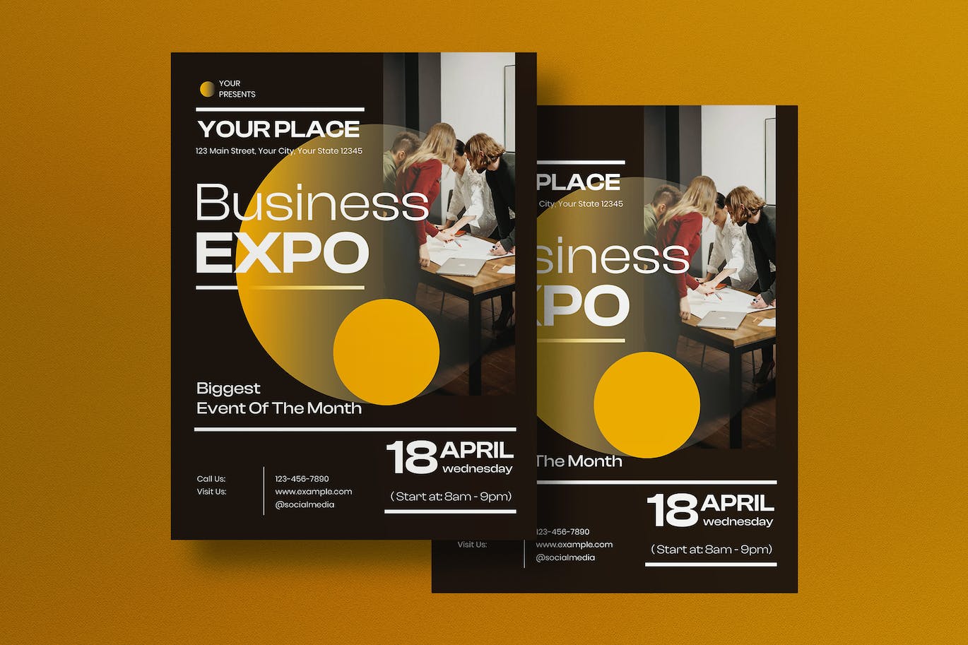 黑色简约商务博览会海报PSD素材 Black Minimalist Business Expo Flyer