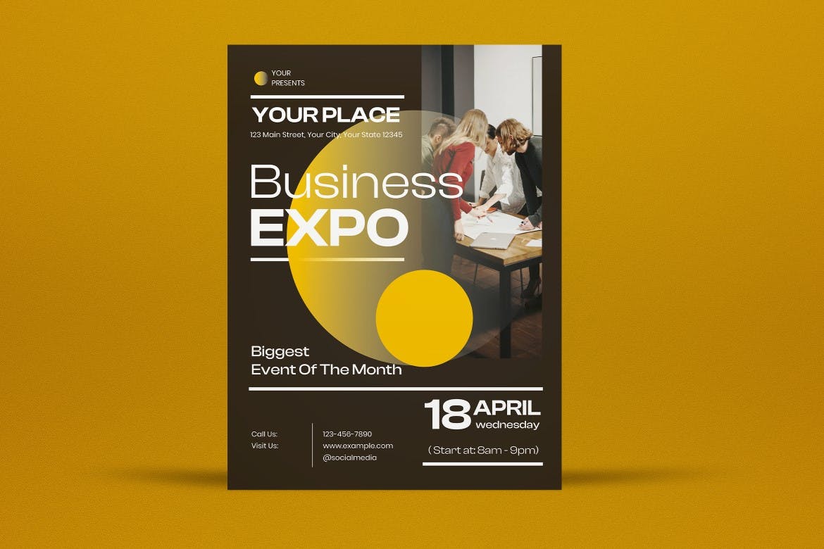 黑色简约商务博览会海报PSD素材 Black Minimalist Business Expo Flyer