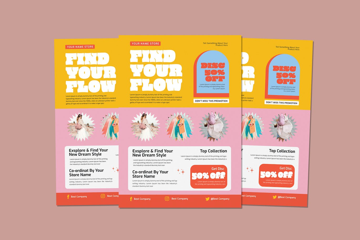 服装促销传单模板 Find Your Flow Flyers