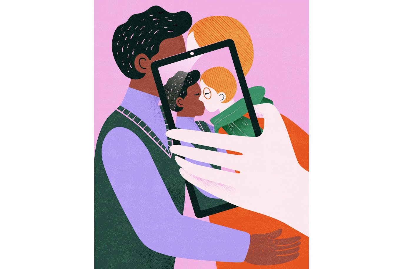 甜蜜同性情侣自拍插画 Sweet Couple Taking Selfie