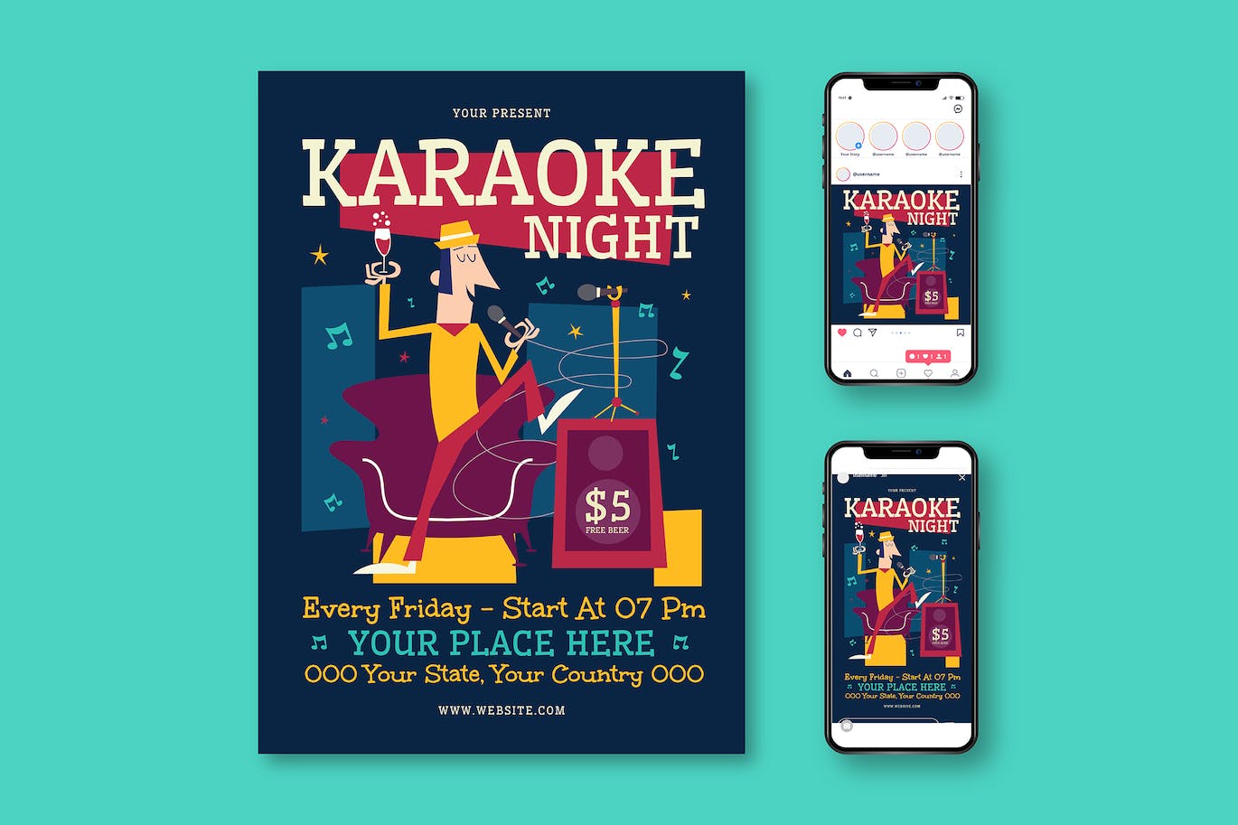 卡拉OK之夜宣传单素材 Karaoke Night Flyer