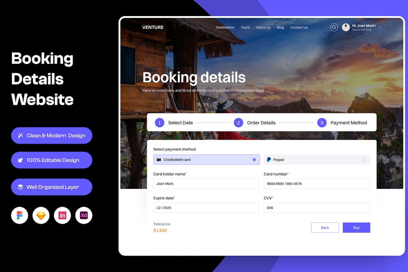 网站预订详细信息着陆页UI模板 Booking Detail Landing Page Template