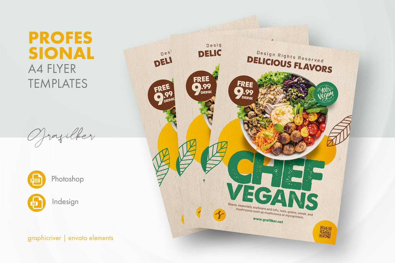 素食餐厅海报素材 Vegan Food Restaurant Flyer Templates