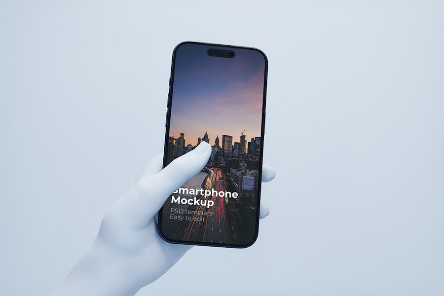 未来科幻手持苹果iPhone 15 Pro屏幕演示效果图贴图PSD样机模板 3D Phone Mockups - —