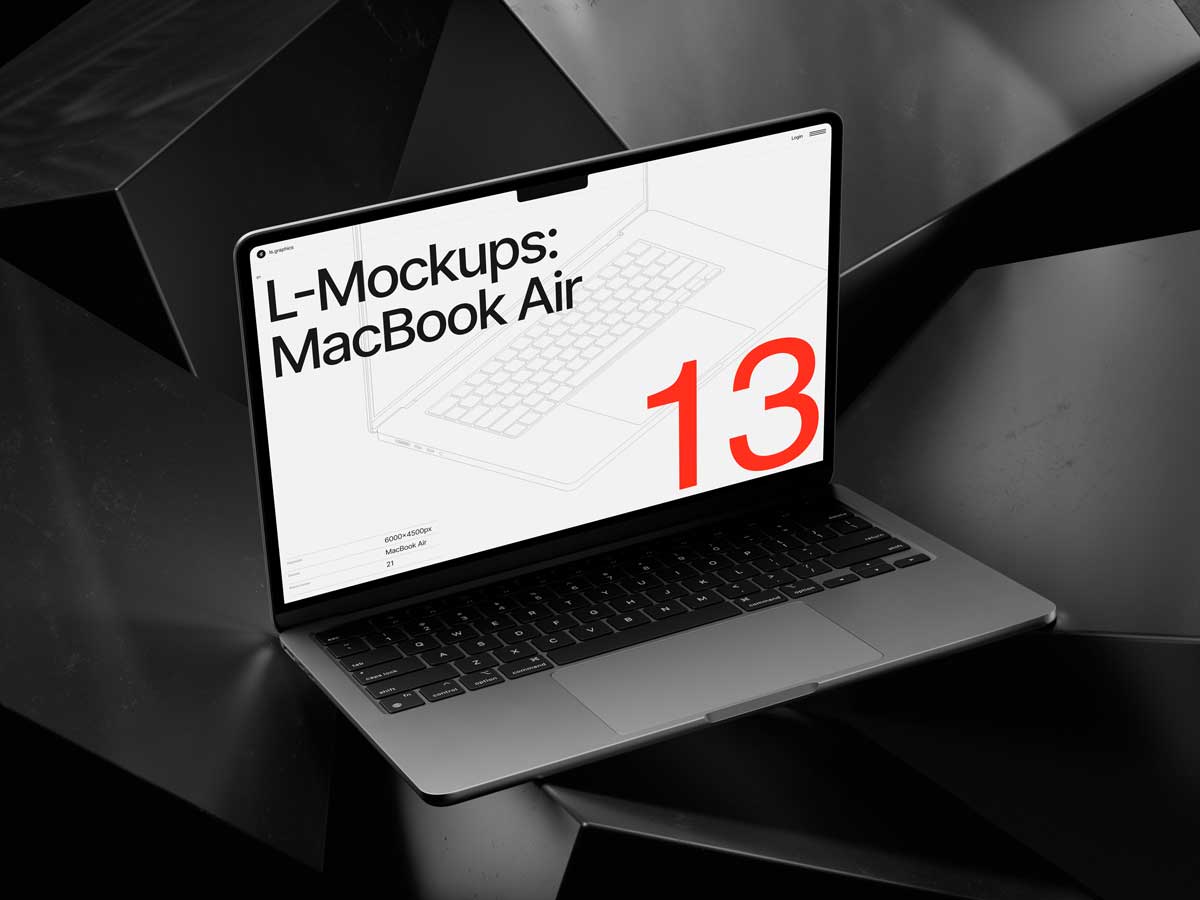 16款暗黑工业风苹果MacBook Air笔记本电脑屏幕演示效果图PS贴图样机模板 L-Mockups: MacBook Air - —