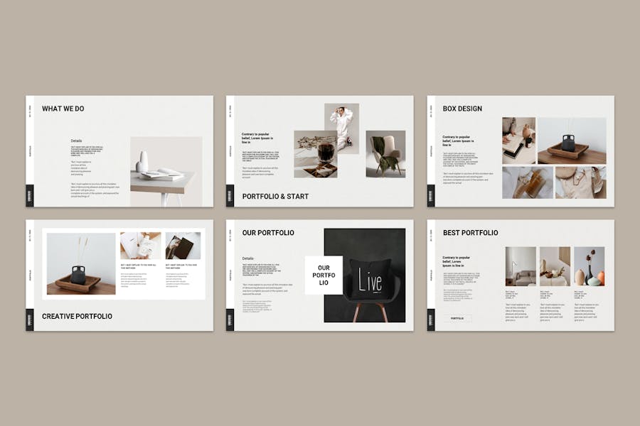 优雅时尚莫兰迪色品牌作品集图文排版设计ppt模板 Portfolio Presentation PowerPoint Template - —