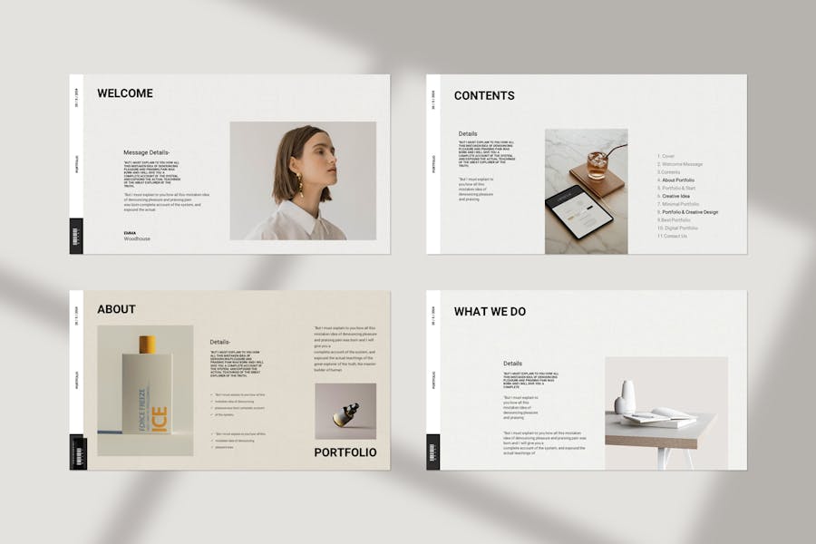 优雅时尚莫兰迪色品牌作品集图文排版设计ppt模板 Portfolio Presentation PowerPoint Template - —