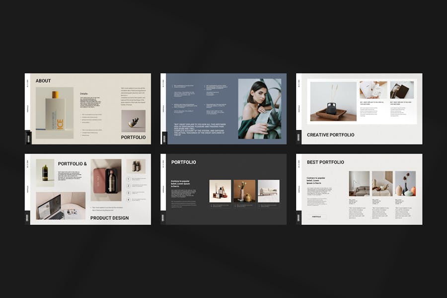 优雅时尚莫兰迪色品牌作品集图文排版设计ppt模板 Portfolio Presentation PowerPoint Template - —