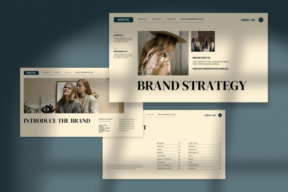 时尚简约品牌营销策划演示文稿设计Keynote+ppt模版 Noetic - Brand Strategy Keynote+ppt Template - —