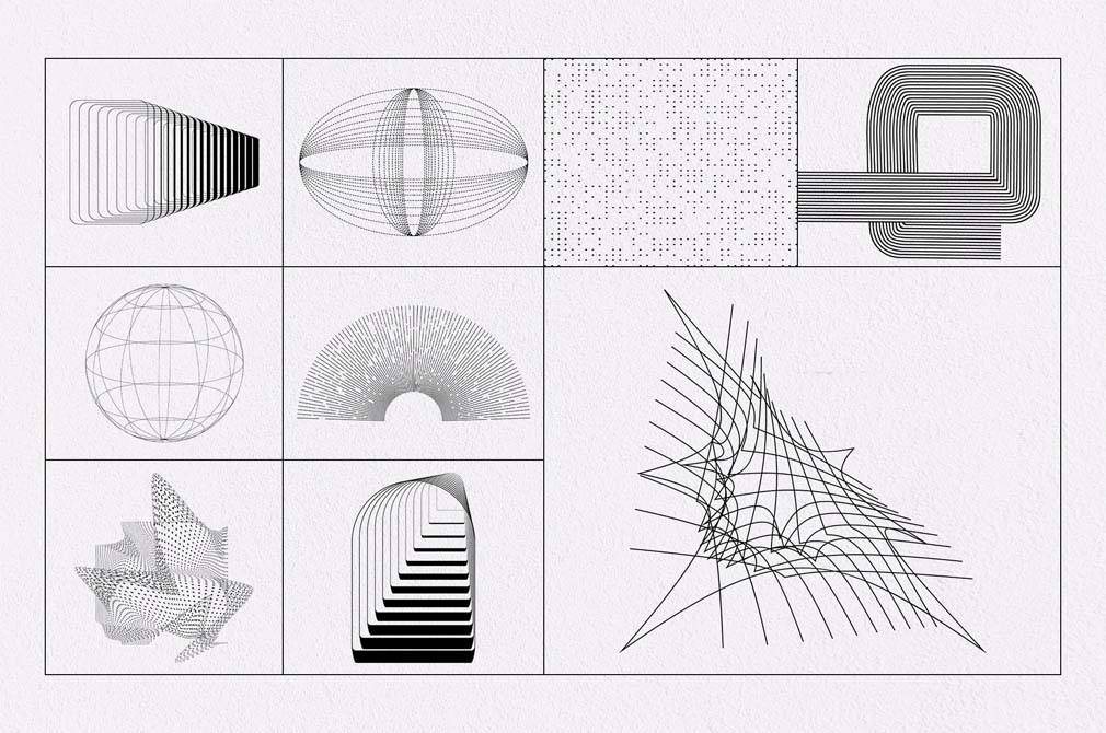 110款现代几何学抽象艺术网格箭头形状图形AI矢量设计素材 LOST IN TRANSLATION — GEOMETRY SET - —