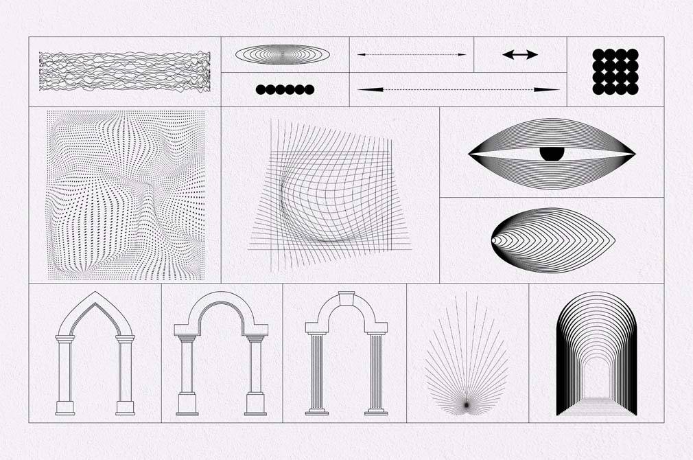 110款现代几何学抽象艺术网格箭头形状图形AI矢量设计素材 LOST IN TRANSLATION — GEOMETRY SET - —