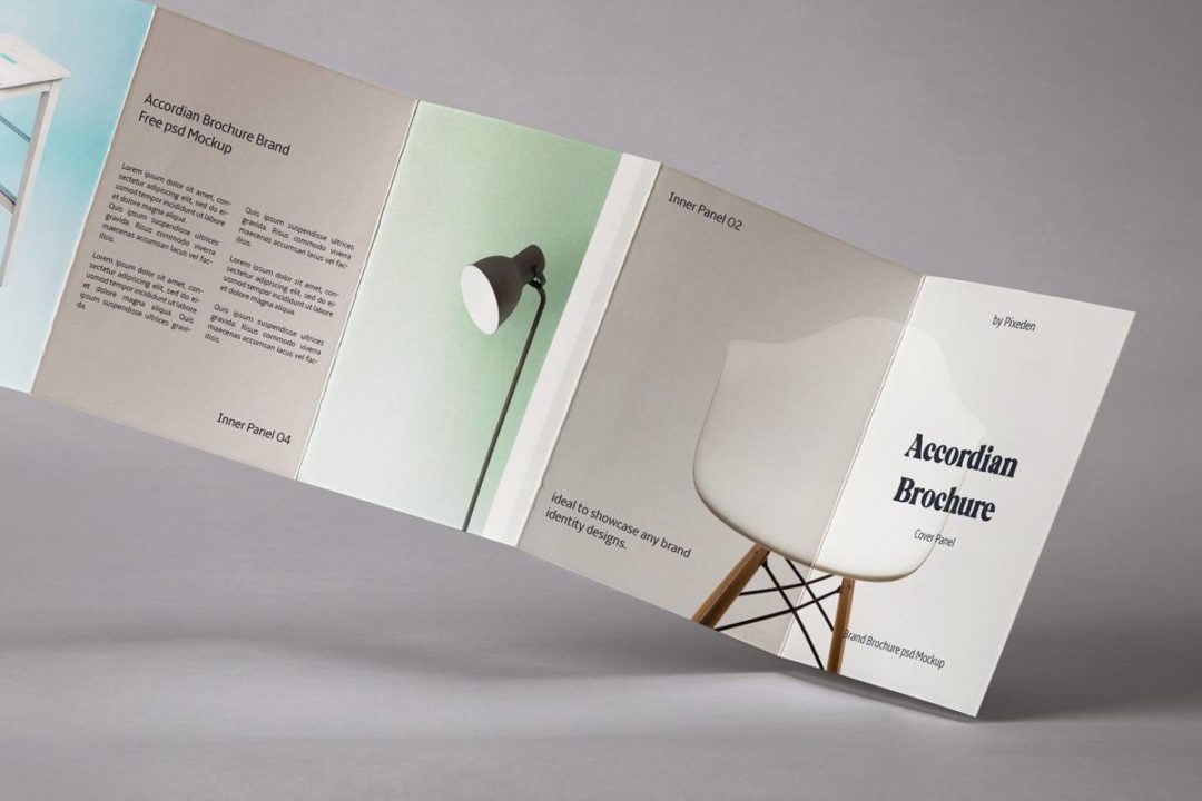 时尚手风琴形式小册子折页设计展示贴图PSD样机模板 Branding Accordion Brochure Psd Mockup - —