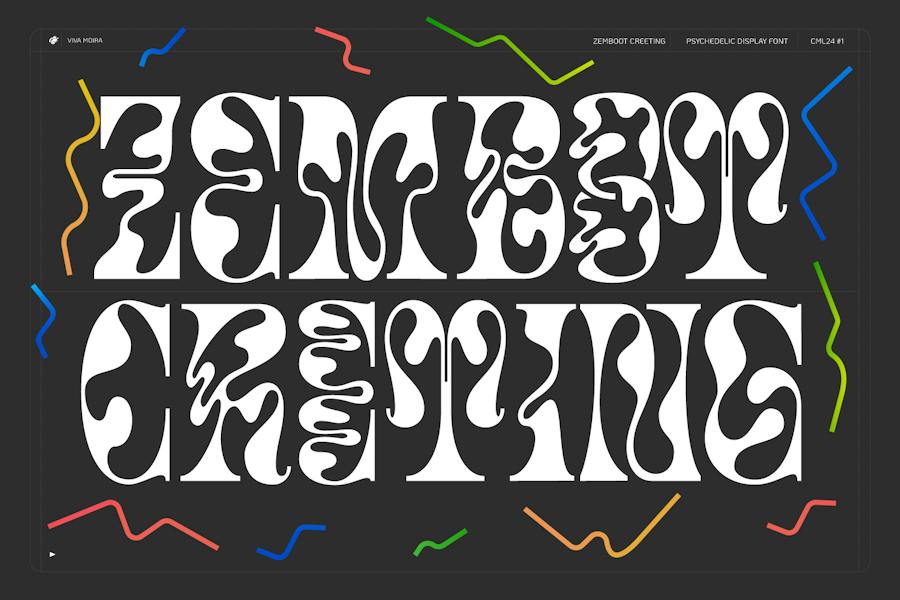 复古迷幻杂志海报标题设计装饰英文字体安装包 Viva Moira Psychedelic display font - —