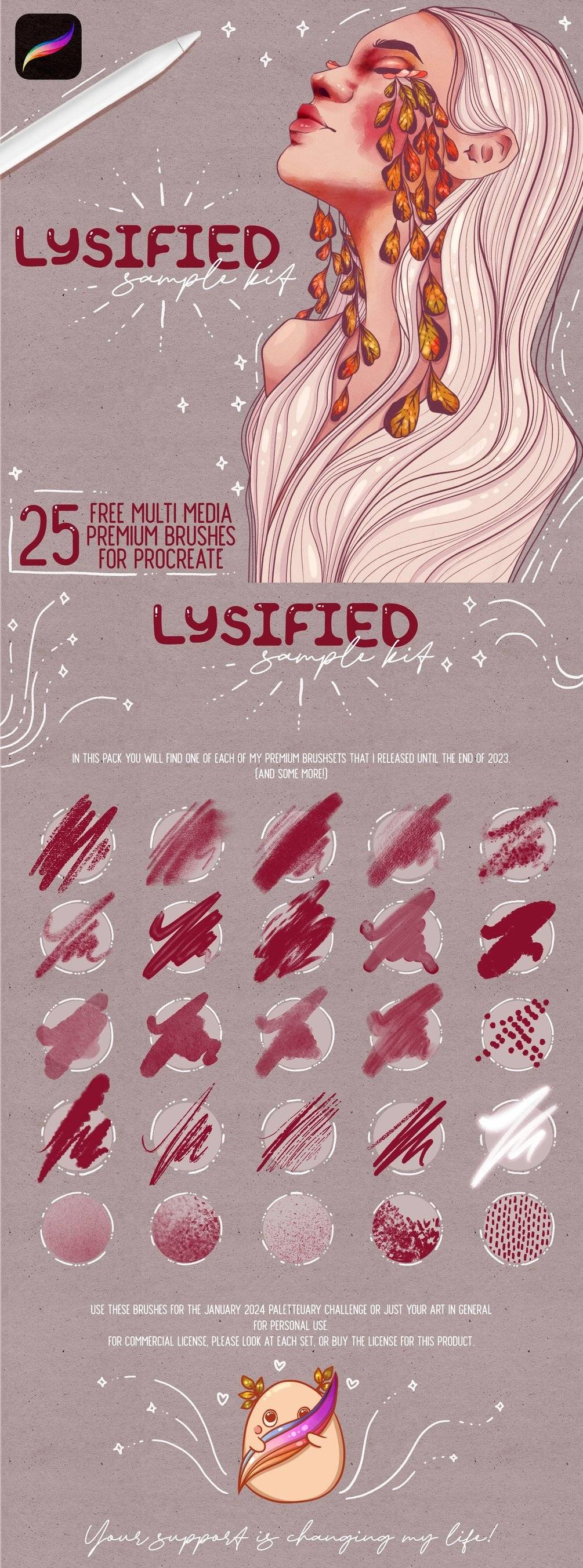 25款水彩线条点状艺术绘画效果iPad Procreate笔刷设计素材 Lysified&#x27;s Multi Media Brushes for Procreate - —