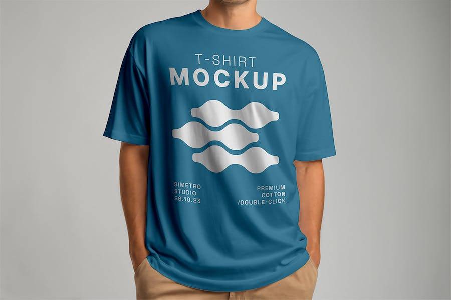 时尚男士半袖T恤印花图案设计展示贴图PSD效果图样机模版 T-Shirt Mockup - —