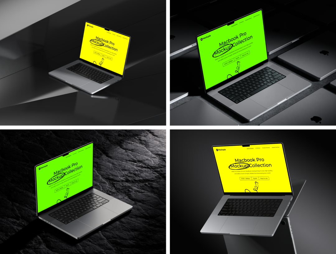 8款暗黑工业风苹果笔记本MacBook Pro屏幕展示贴图PSD效果图样机模板 Apex Macbook Pro Mockups - —