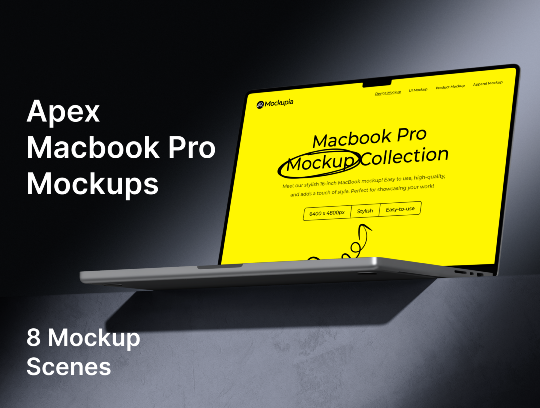 8款暗黑工业风苹果笔记本MacBook Pro屏幕展示贴图PSD效果图样机模板 Apex Macbook Pro Mockups - —