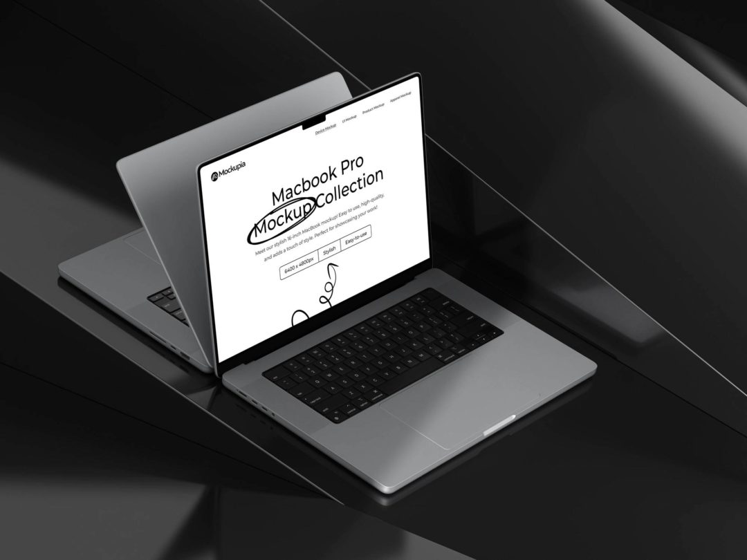 8款暗黑工业风苹果笔记本MacBook Pro屏幕展示贴图PSD效果图样机模板 Apex Macbook Pro Mockups - —