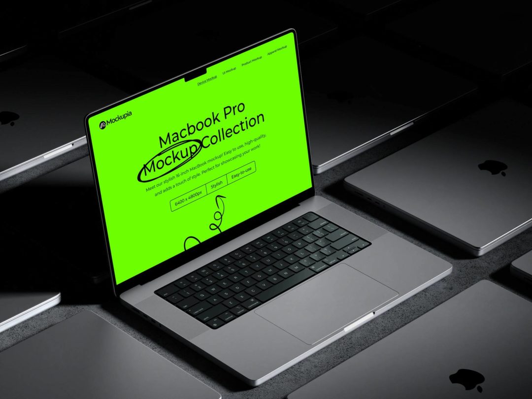 8款暗黑工业风苹果笔记本MacBook Pro屏幕展示贴图PSD效果图样机模板 Apex Macbook Pro Mockups - —