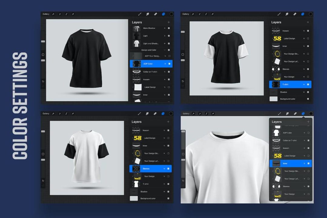 5款时尚超大T恤半袖上衣设计展示效果图样机Procreate模板素材 5 Mockups Oversize T-shirt for Procreate vol.2 - —