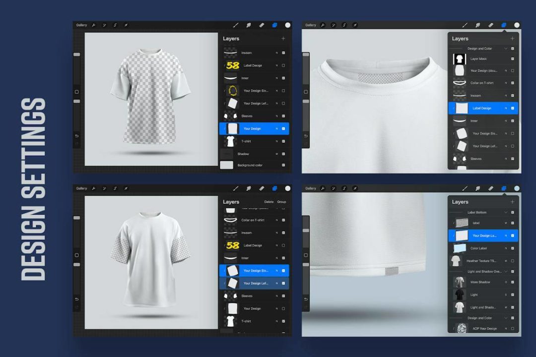 5款时尚超大T恤半袖上衣设计展示效果图样机Procreate模板素材 5 Mockups Oversize T-shirt for Procreate vol.2 - —