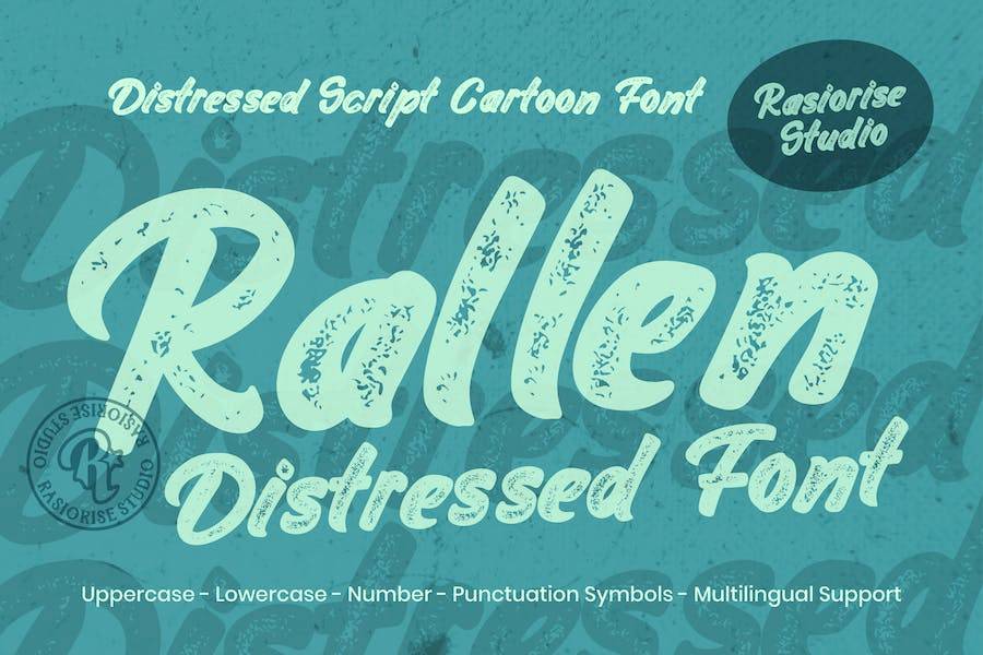 复古老式粗糙企业品牌LOGO标题设计PSAI手写英文字体安装包 Rallen Distressed - Cursive Script Font - —