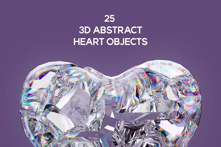 25款浪漫情人节爱情3D心形图标抽象艺术PNG免抠图设计素材 3D Abstract Heart Objects - —