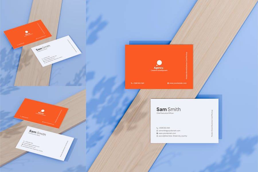 4款逼真个人商务名片卡片设计展示效果图PSD样机模板素材 Corporate Business Card Mockup - —