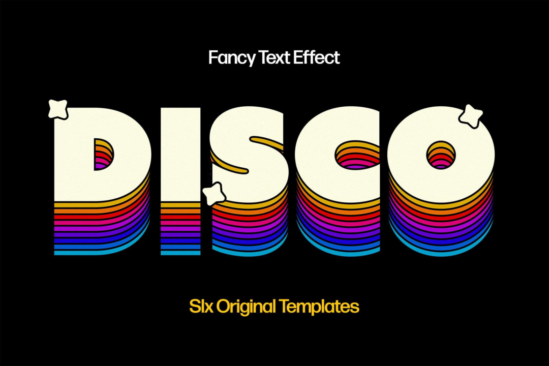 6款80年代复古3D立体虹彩海报标题LOGO设计PS文本样机素材模板 Fancy Text Effects - —