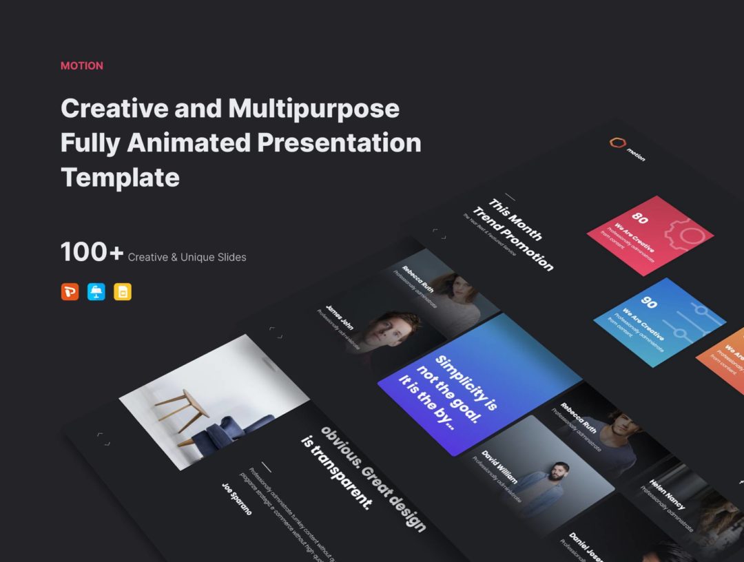 100+页创意暗黑风项目策划品牌营销图文排版设计Keynote&amp;PPT模板素材 MOTION - Multipurpose &amp; Creative Presentation Template - —