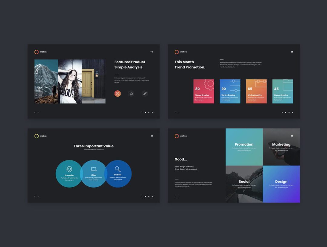 100+页创意暗黑风项目策划品牌营销图文排版设计Keynote&amp;PPT模板素材 MOTION - Multipurpose &amp; Creative Presentation Template - —