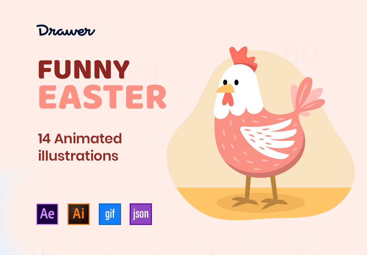 14款卡通有趣复活节主题动态动物插画插图设计素材包 Funny Easter Animated illustrations - —