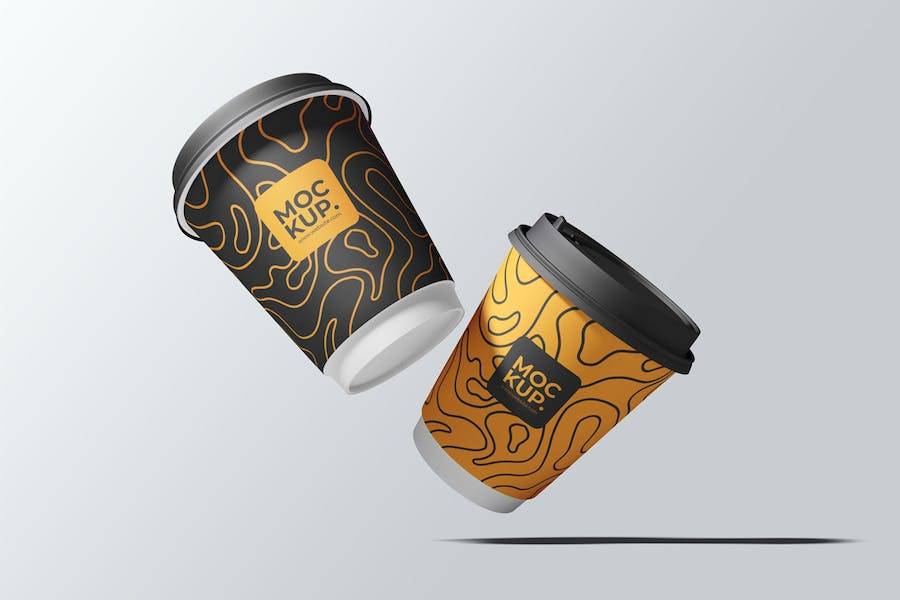 6款时尚一次外卖咖啡纸杯设计展示效果图PSD样机模板 Drink Cup Mockup - —