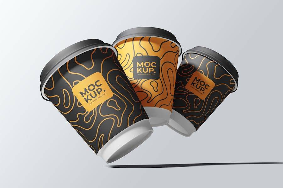 6款时尚一次外卖咖啡纸杯设计展示效果图PSD样机模板 Drink Cup Mockup - —