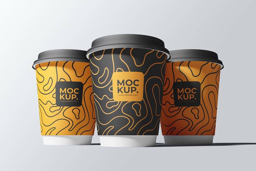 6款时尚一次外卖咖啡纸杯设计展示效果图PSD样机模板 Drink Cup Mockup - —