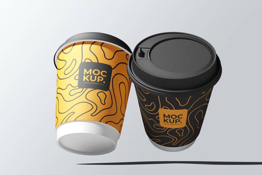 6款时尚一次外卖咖啡纸杯设计展示效果图PSD样机模板 Drink Cup Mockup - —