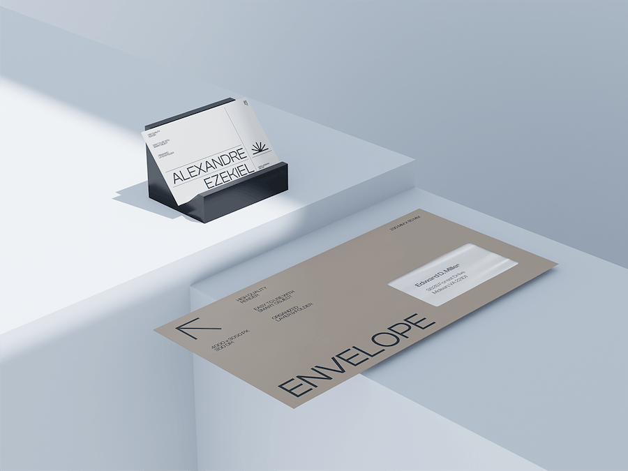 时尚品牌VI设计名片信封展示贴图PSD样机模板 Stationery Mockup - —