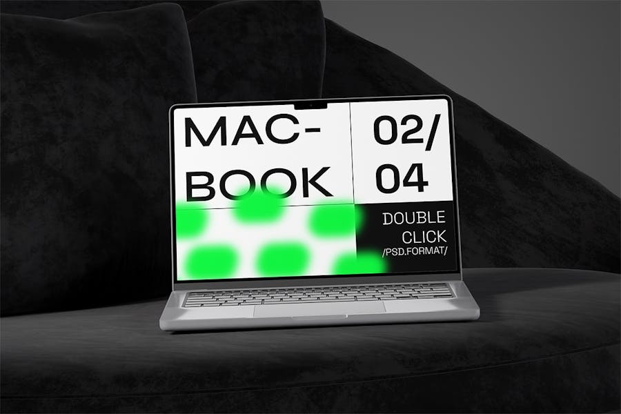 4款工业暗黑风苹果MacBook笔记本电脑屏幕演示贴图PSD样机模板 Laptop Mockup - —