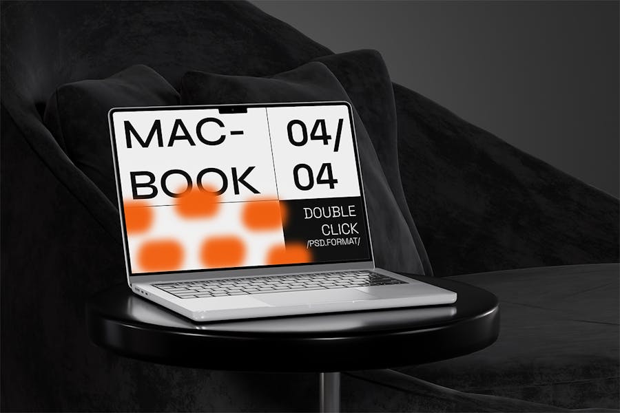 4款工业暗黑风苹果MacBook笔记本电脑屏幕演示贴图PSD样机模板 Laptop Mockup - —