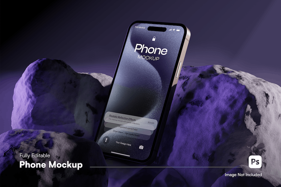 工业风混凝土背景苹果iPhone 15 Pro屏幕展示贴图PSD样机模板 Iphone 15 Pro Mockup - —